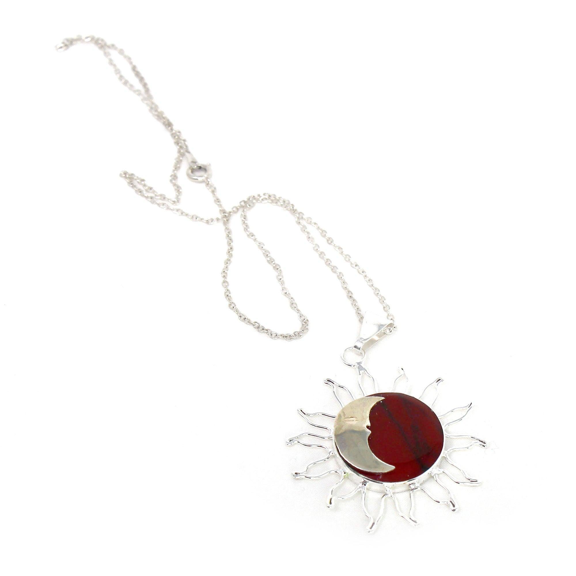 Sun and Moon Red Jasper Pendant with Chain - Flyclothing LLC