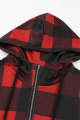 Drawstring Plaid Half Zip Hoodie - Trendsi