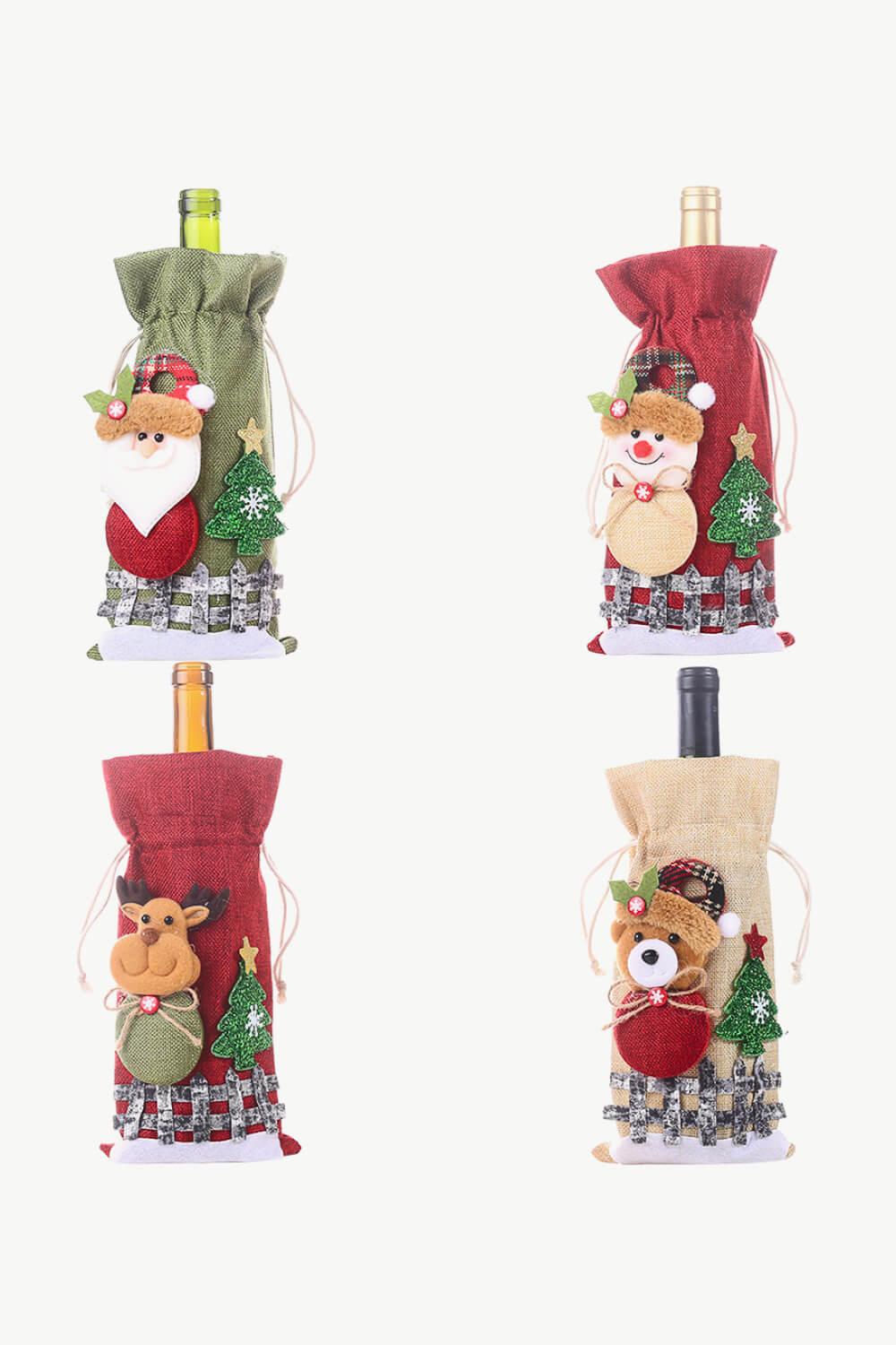 4-Pack Drawstring Christmas Wine Bottle Covers - Flyclothing LLC