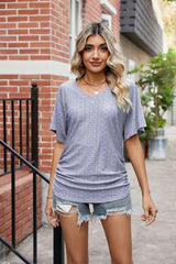 Flutter Sleeve Eyelet Gathered Detail Top - Flyclothing LLC