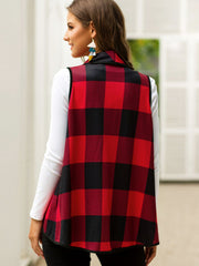 Plaid Open Front Sleeveless Cardigan - Flyclothing LLC