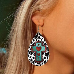 PU Leather Iron Hook Teardrop Earrings - Flyclothing LLC