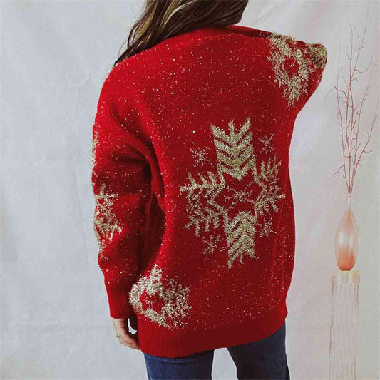 Snowflake Pattern Long Sleeve Sweater - Flyclothing LLC