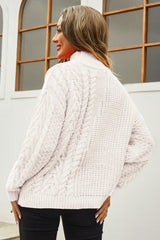 Cable-Knit Turtle Neck Long Sleeve Sweater - Trendsi