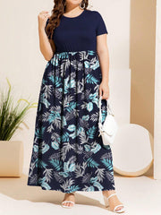 Plus Size Printed Round Neck Short Sleeve Maxi Dress - Flyclothing LLC