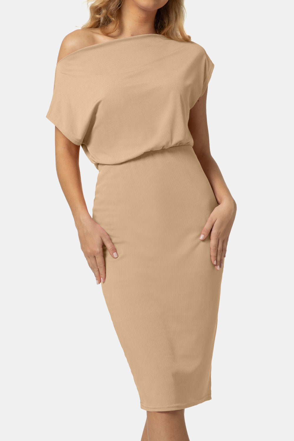 Boat Neck Short Sleeve Knee-Length Dress - Flyclothing LLC