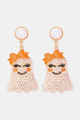 Smiling Ghost Shape Synthetic Pearl Earrings - Flyclothing LLC