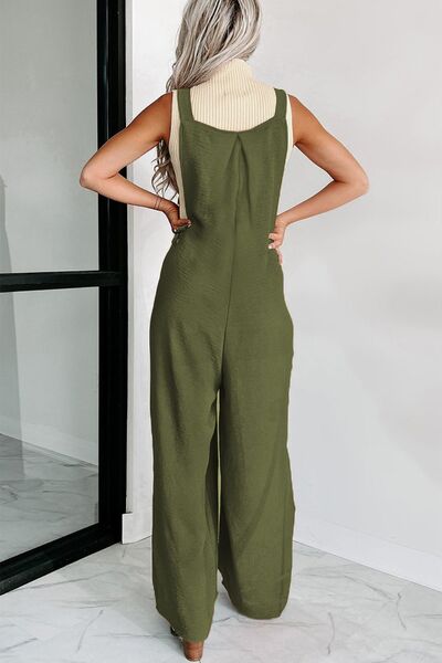 Square Neck Wide Strap Jumpsuit - Flyclothing LLC