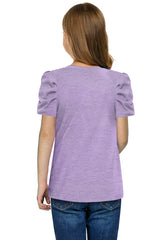 Round Neck Puff Sleeve T-Shirt - Flyclothing LLC