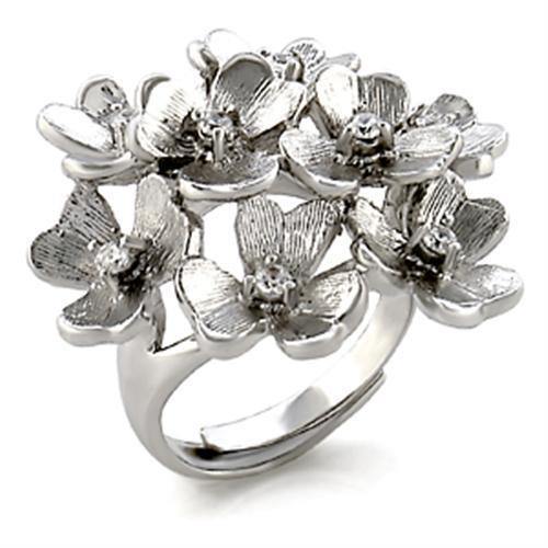 Alamode Rhodium Brass Ring with AAA Grade CZ in Clear