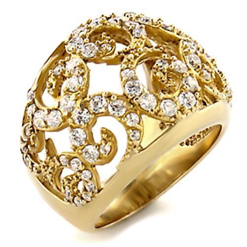 Alamode Gold Brass Ring with AAA Grade CZ in Clear