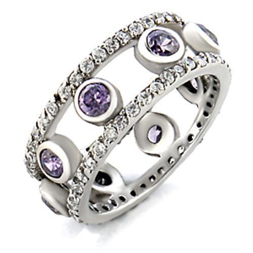 Alamode Rhodium Brass Ring with AAA Grade CZ in Amethyst