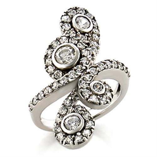 Alamode Rhodium Brass Ring with AAA Grade CZ in Clear