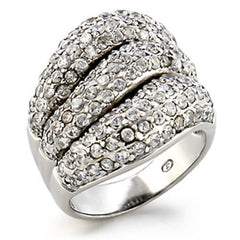 Alamode Rhodium Brass Ring with AAA Grade CZ in Clear