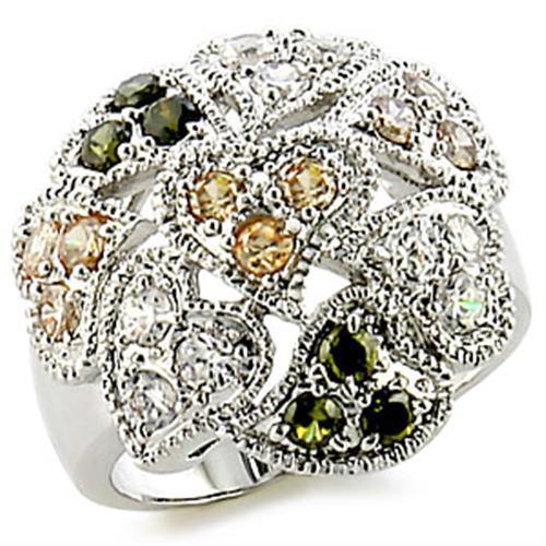 Alamode Rhodium Brass Ring with AAA Grade CZ in Multi Color