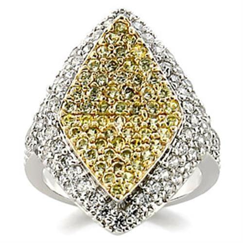 Alamode Reverse Two-Tone Brass Ring with AAA Grade CZ in Clear - Alamode