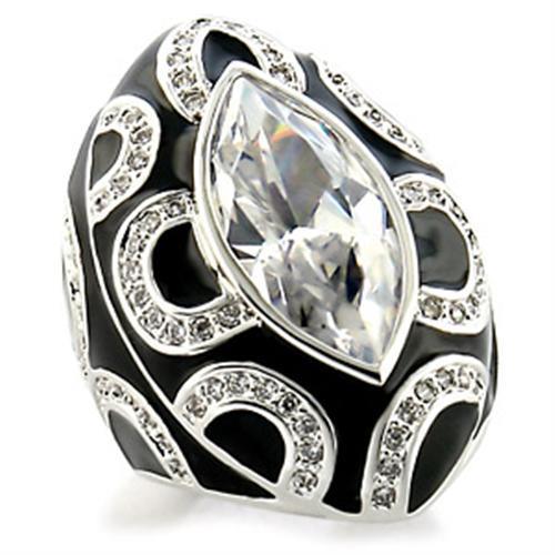 Alamode Rhodium Brass Ring with AAA Grade CZ in Clear