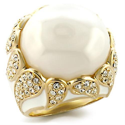 Alamode Gold Brass Ring with Milky CZ in White