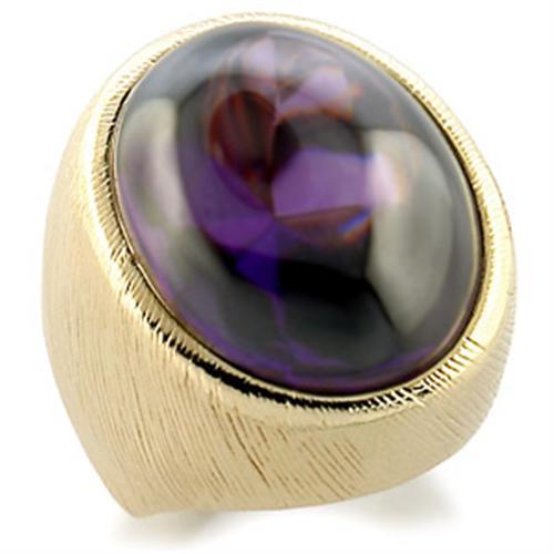 Alamode Gold Brass Ring with AAA Grade CZ in Amethyst