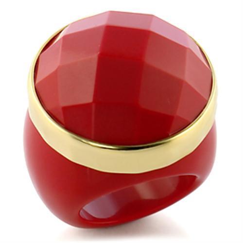 Alamode Gold Brass Ring with Synthetic Synthetic Stone in Ruby