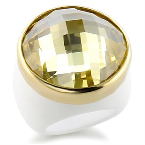 Alamode Gold Brass Ring with AAA Grade CZ in Citrine Yellow