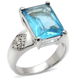 Alamode Rhodium Brass Ring with Synthetic Synthetic Glass in Sea Blue - Alamode