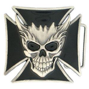 Skull and Maltese Cross Enameled Belt Buckle - Flyclothing LLC