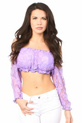 Lilac Lined Lace Long Sleeve Peasant Top - Flyclothing LLC