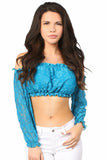 Teal Lined Lace Long Sleeve Peasant Top - Flyclothing LLC