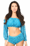 Teal Lined Lace Long Sleeve Peasant Top - Flyclothing LLC