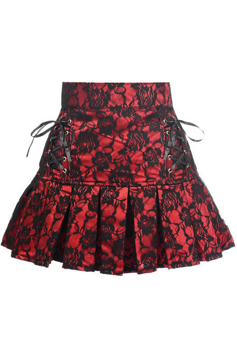 Daisy Corsets Red Satin w/Black Lace Overlay Lace-Up Skirt