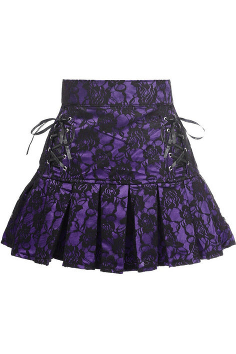 Daisy Corsets Purple Satin w/Black Lace Overlay Lace-Up Skirt