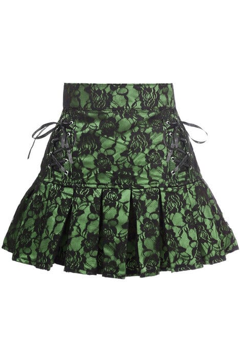 Daisy Corsets Green Satin w/Black Lace Overlay Lace-Up Skirt - Daisy Corsets