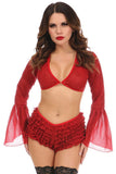 Daisy Corsets Red Sheer Glitter V-Neck Crop Top