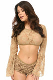 Daisy Corsets Beige Sheer Lace Bell Sleeve Peasant Top