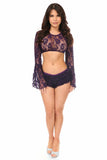 Plum Sheer Lace Peasant Top w/Bell Sleeves - Flyclothing LLC