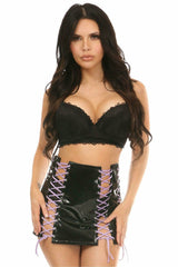 Daisy Corsets Black Patent Lace-Up Skirt w/Lt Purple Lacing