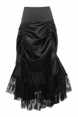 Daisy Corsets Black Satin & Lace Gothic Long Hi Low Bustle Skirt - Flyclothing LLC