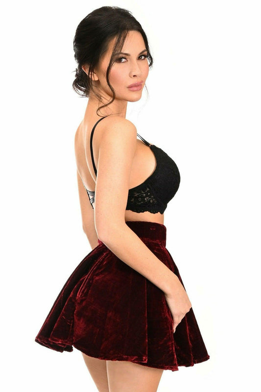 Dark Red Crushed Velvet Skirt - Flyclothing LLC