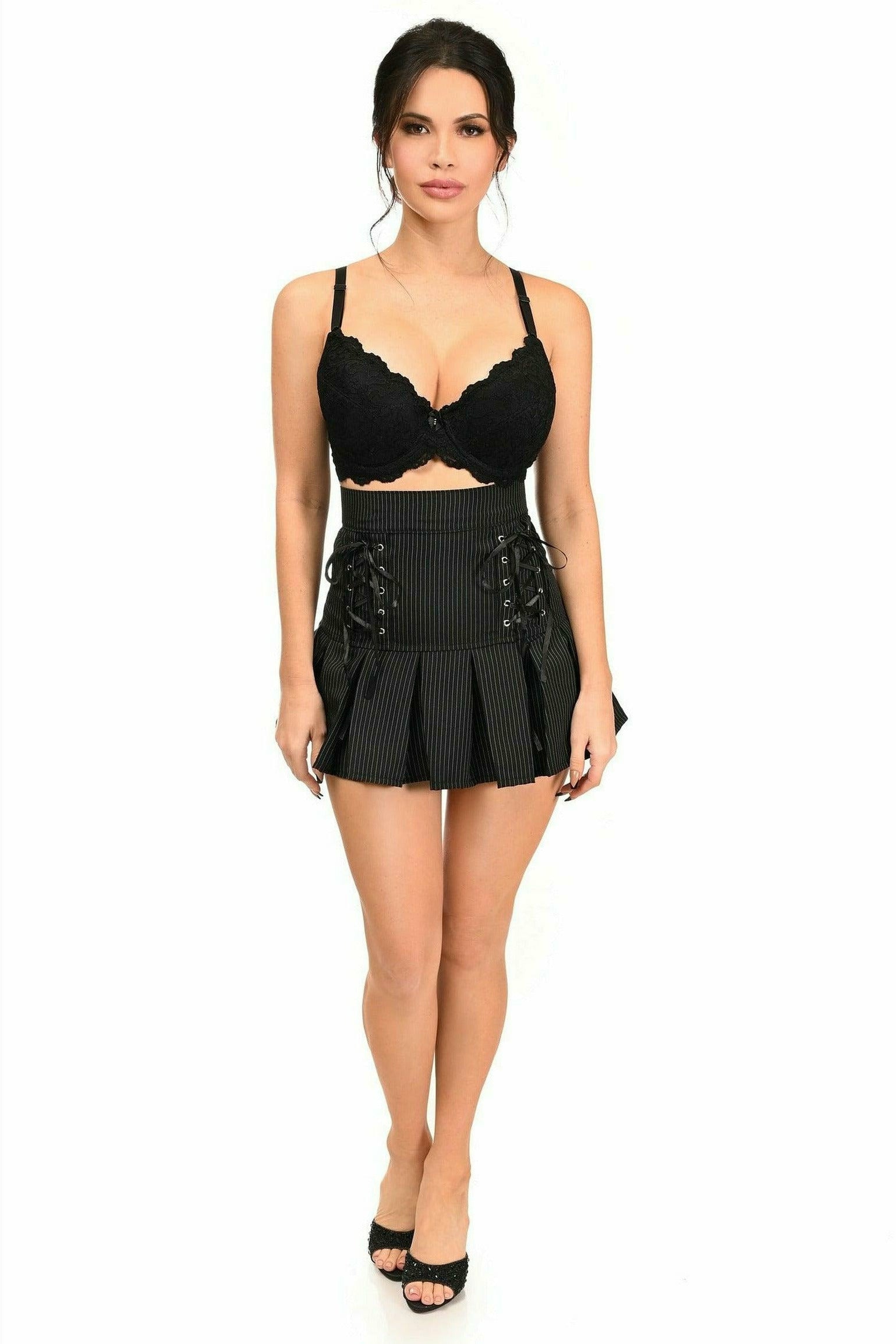 Daisy Corsets Pinstripe Lace-Up Mini Skirt