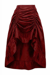 Daisy Corsets Wine Satin Hi Low Ruched Ruffle Skirt