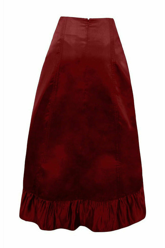 Daisy Corsets Wine Satin Hi Low Ruched Ruffle Skirt - Flyclothing LLC