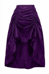 Daisy Corsets Plum Satin Hi Low Ruched Ruffle Skirt