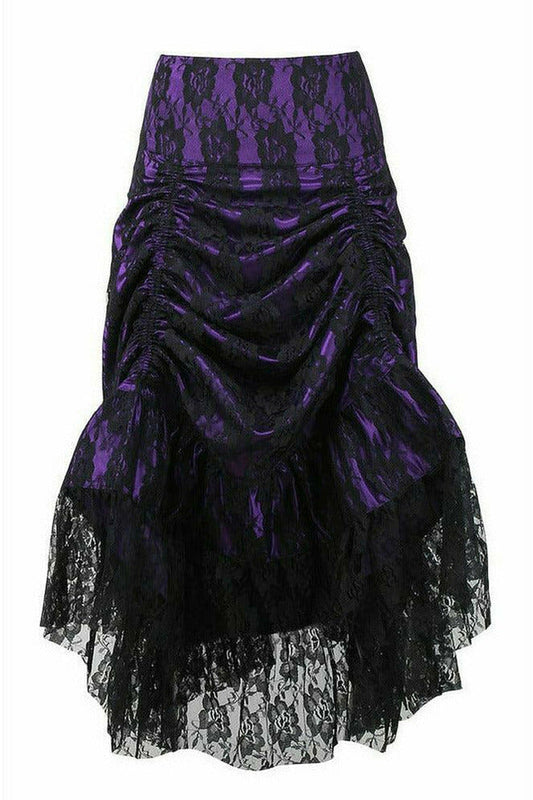 Daisy Corsets Purple w/Black Lace Overlay Ruched Bustle Skirt