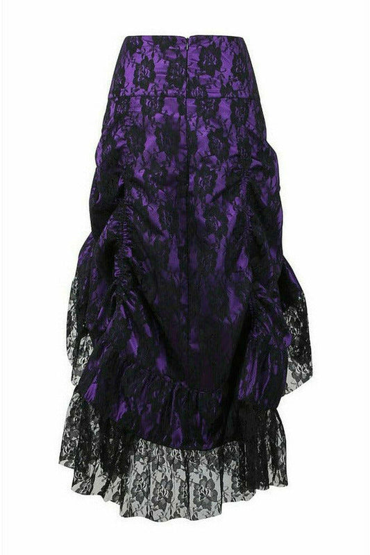 Daisy Corsets Purple w/Black Lace Overlay Ruched Bustle Skirt - Flyclothing LLC