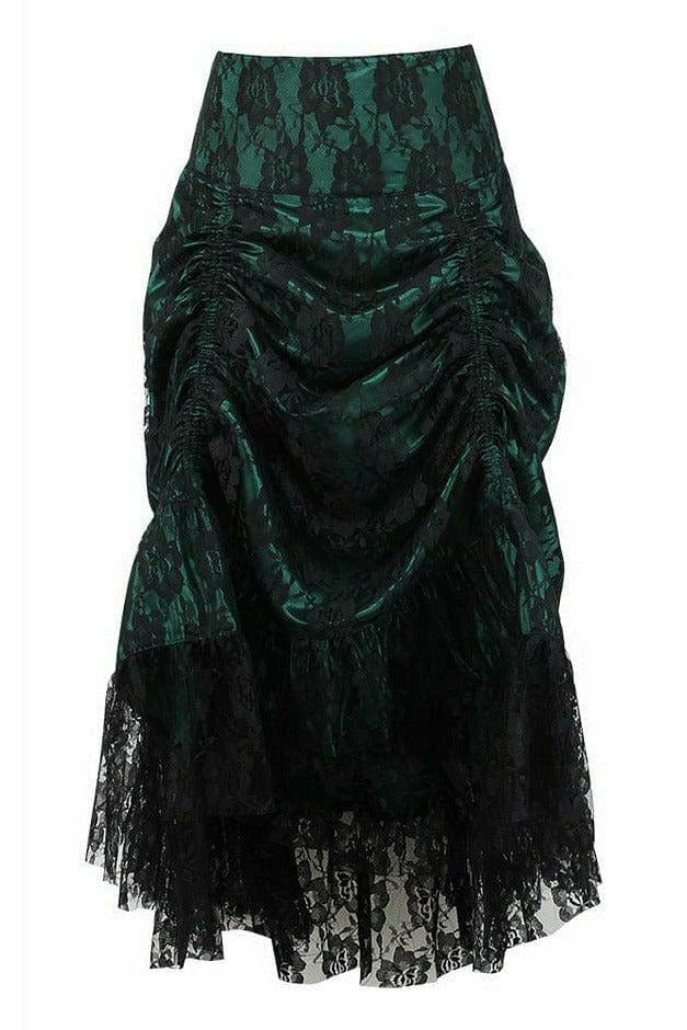 Daisy Corsets Dark Green w/Black Lace Overlay Ruched Bustle Skirt - Daisy Corsets