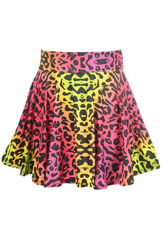 Daisy Corsets Rainbow Leopard Print Stretch Lycra Skirt