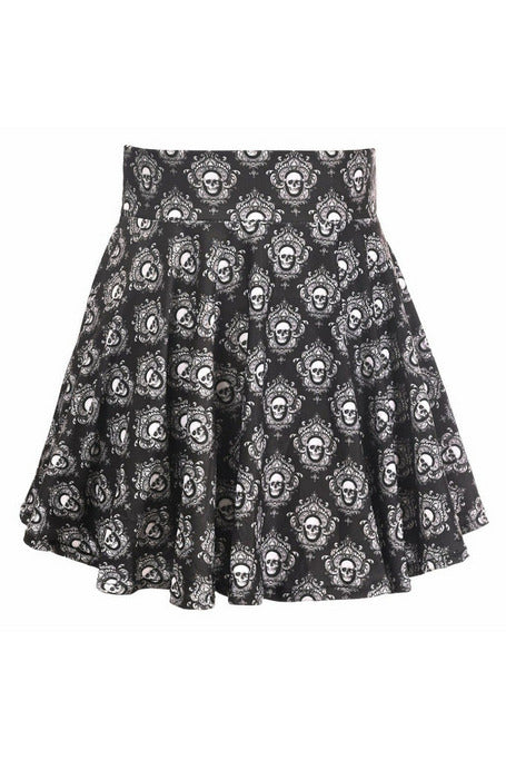 Daisy Corsets Black & White Skulls Stretch Lycra Skirt