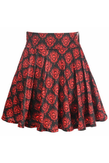 Daisy Corsets Black & Red Skulls Stretch Lycra Skirt - Daisy Corsets