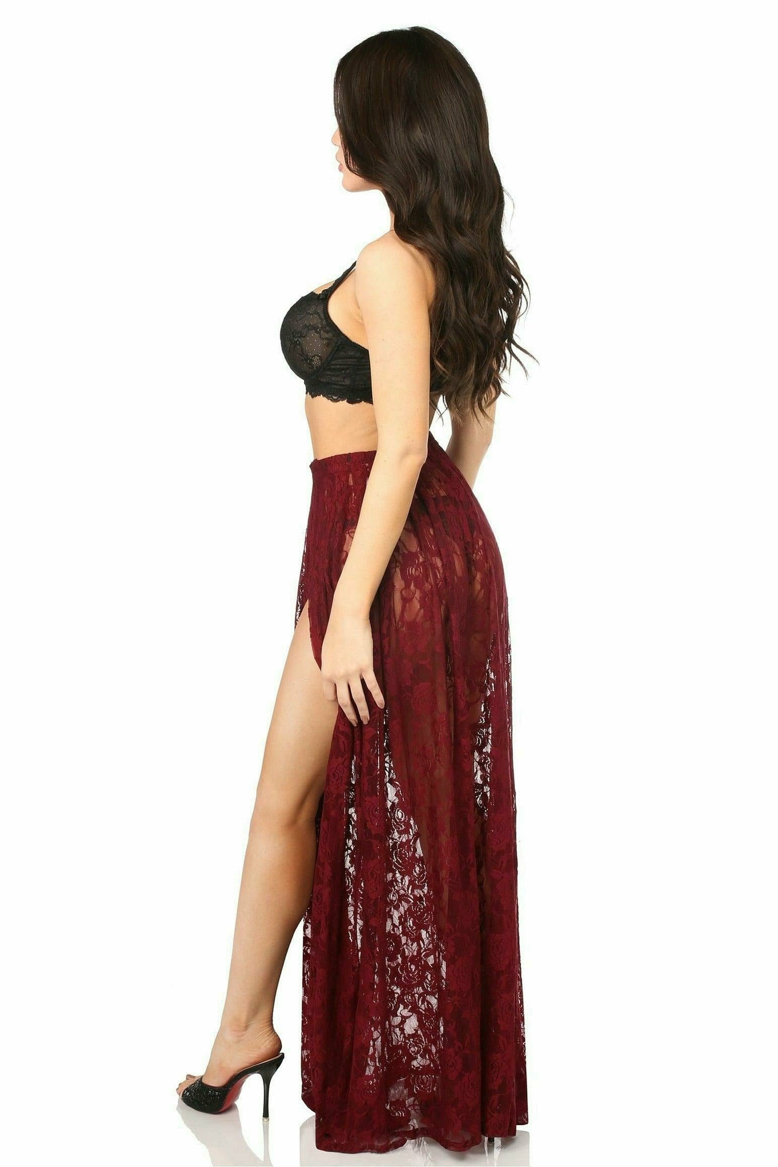 Daisy Corsets Sheer Wine Lace Skirt - Flyclothing LLC